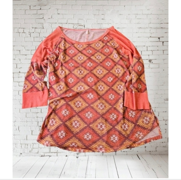 Cato Aztec Print Elbow Sleeve Top Orange & Brown Size 3X - Picture 9 of 9